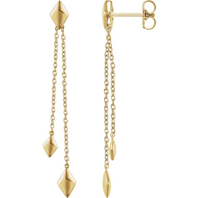 Geometric Diamond Shaped Chain Drop Earrings - 14K Gold (Y, W or R)