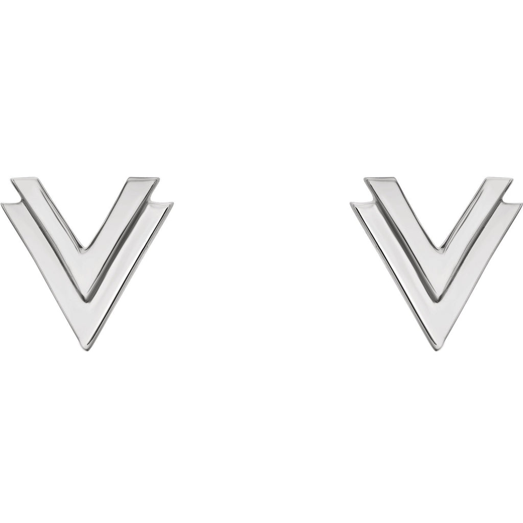 Small Double "V" Chevron Earrings - 14k Gold (Y, W or R), Platinum or Sterling Silver