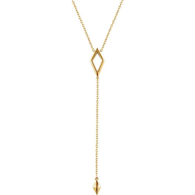 Geometric Diamond Shaped Y Necklace 16-18" - 14k Gold (Y, W or R)