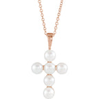 Freshwater Cultured Pearl Cross 16-18" Necklace - 14k Gold (Y, W or R), Platinum, Sterling Silver