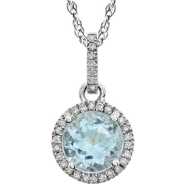 Sky Blue Topaz & 1/10 CTW Diamond Necklace 18" - 14k White gold