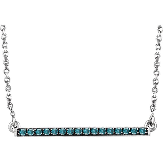 1/6 CTW Blue Diamond Bar Necklace  16-18" - 14k White Gold