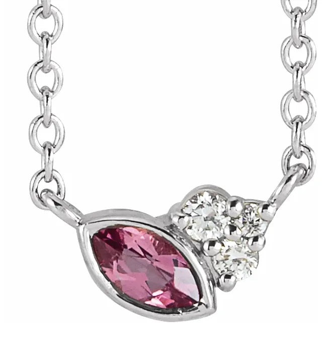 Pink Tourmaline & 0.03 CTW Diamond 16" or 18" Necklace - 14k Gold (Yellow, Rose, or White), Platinum, or Sterling Silver - WWDesignJewelers.com