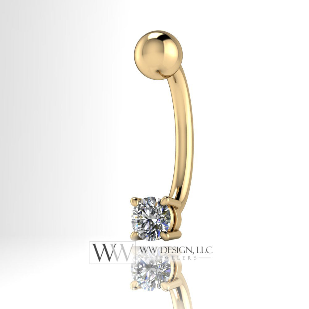 Diamond Genuine 3.4mm (0.15 ct) Belly Navel Ring Curved Barbell 14k Yellow Gold, 14k White Gold or Platinum 14 ga Gift Small Diamond Basket