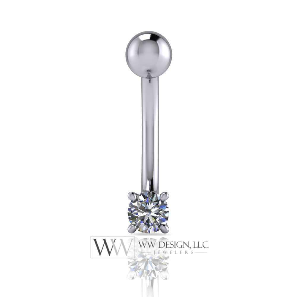Diamond Genuine 3.4mm (0.15 ct) Belly Navel Ring Curved Barbell 14k Yellow Gold, 14k White Gold or Platinum 14 ga Gift Small Diamond Basket
