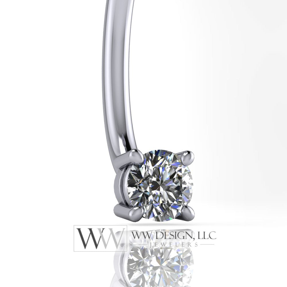 Diamond Genuine 3.4mm (0.15 ct) Belly Navel Ring Curved Barbell 14k Yellow Gold, 14k White Gold or Platinum 14 ga Gift Small Diamond Basket