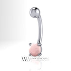 Pink ROSE QUARTZ CABOCHON Genuine Round 5mm 0.58 ct Belly Navel Ring Curved Barbell 14k Gold (Yellow, White, Rose) 14 ga Birthstone Gift