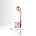 Pink MORGANITE Genuine Round 5mm 0.48 ct Belly Navel Ring Curved Barbell 14k Gold (Yellow, White, Rose) 14 ga March Birthstone Gift
