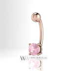 Pink MORGANITE Genuine Round 5mm 0.48 ct Belly Navel Ring Curved Barbell 14k Gold (Yellow, White, Rose) 14 ga March Birthstone Gift