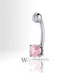 Pink MORGANITE Genuine Round 5mm 0.48 ct Belly Navel Ring Curved Barbell 14k Gold (Yellow, White, Rose) 14 ga March Birthstone Gift
