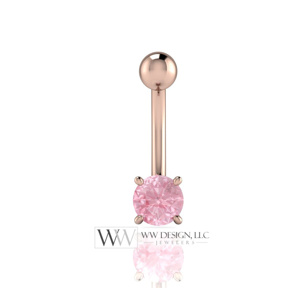 Pink MORGANITE Genuine Round 5mm 0.48 ct Belly Navel Ring Curved Barbell 14k Gold (Yellow, White, Rose) 14 ga March Birthstone Gift