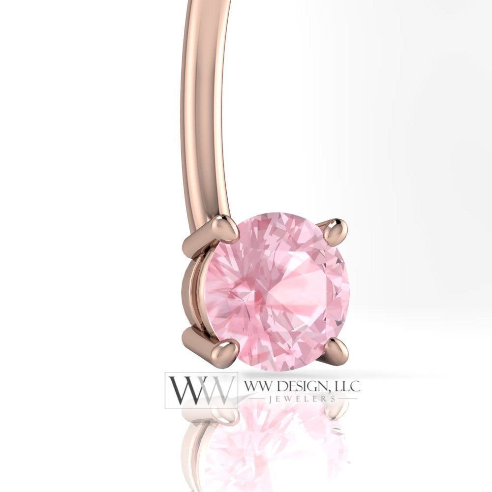 Pink MORGANITE Genuine Round 5mm 0.48 ct Belly Navel Ring Curved Barbell 14k Gold (Yellow, White, Rose) 14 ga March Birthstone Gift