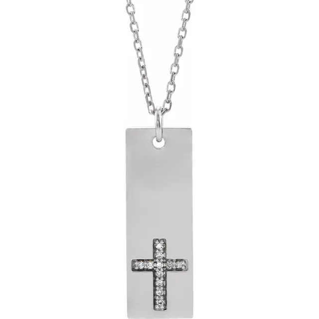 0.03 CTW Diamond Bar Cross 18" Necklace  - 14k Gold (Y, W or R), Sterling Silver -  Wwdesignjewelers.com