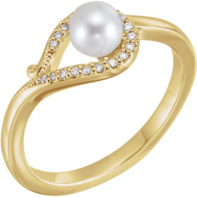 Freshwater Cultured Pearl & .07 CTW Diamond Bypass Ring - 14k Gold (Y, W or R), Platinum, Sterling Silver