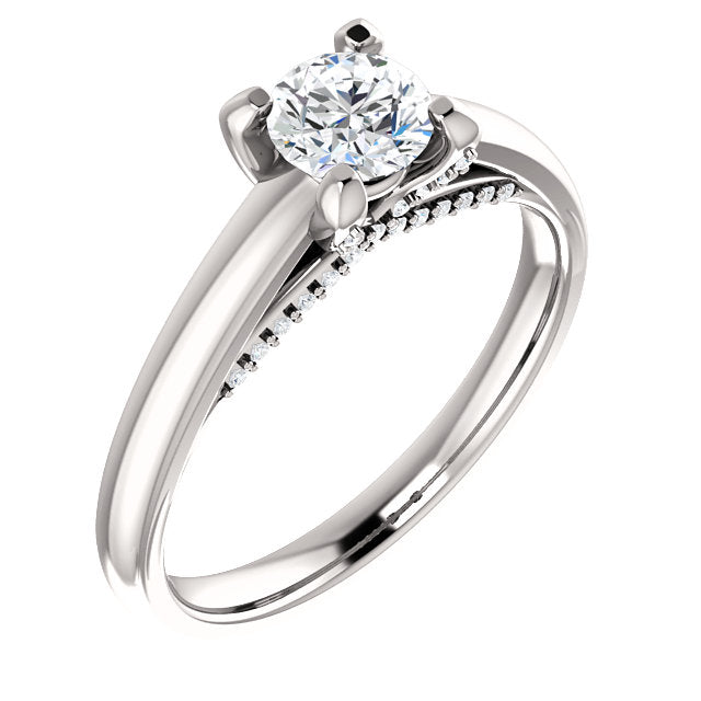 5.2 mm Round 0.6 CTW Diamond Engagement Ring - 14k White Gold or Platinum