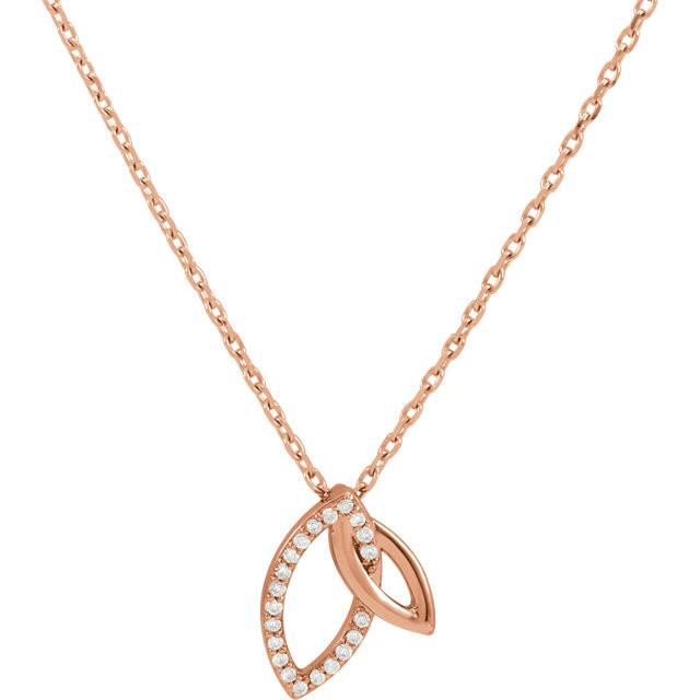 0.05 CTW Diamond Double Leaf Necklace - 14k Gold (Y, W or R), or Platinum, Sterling Silver