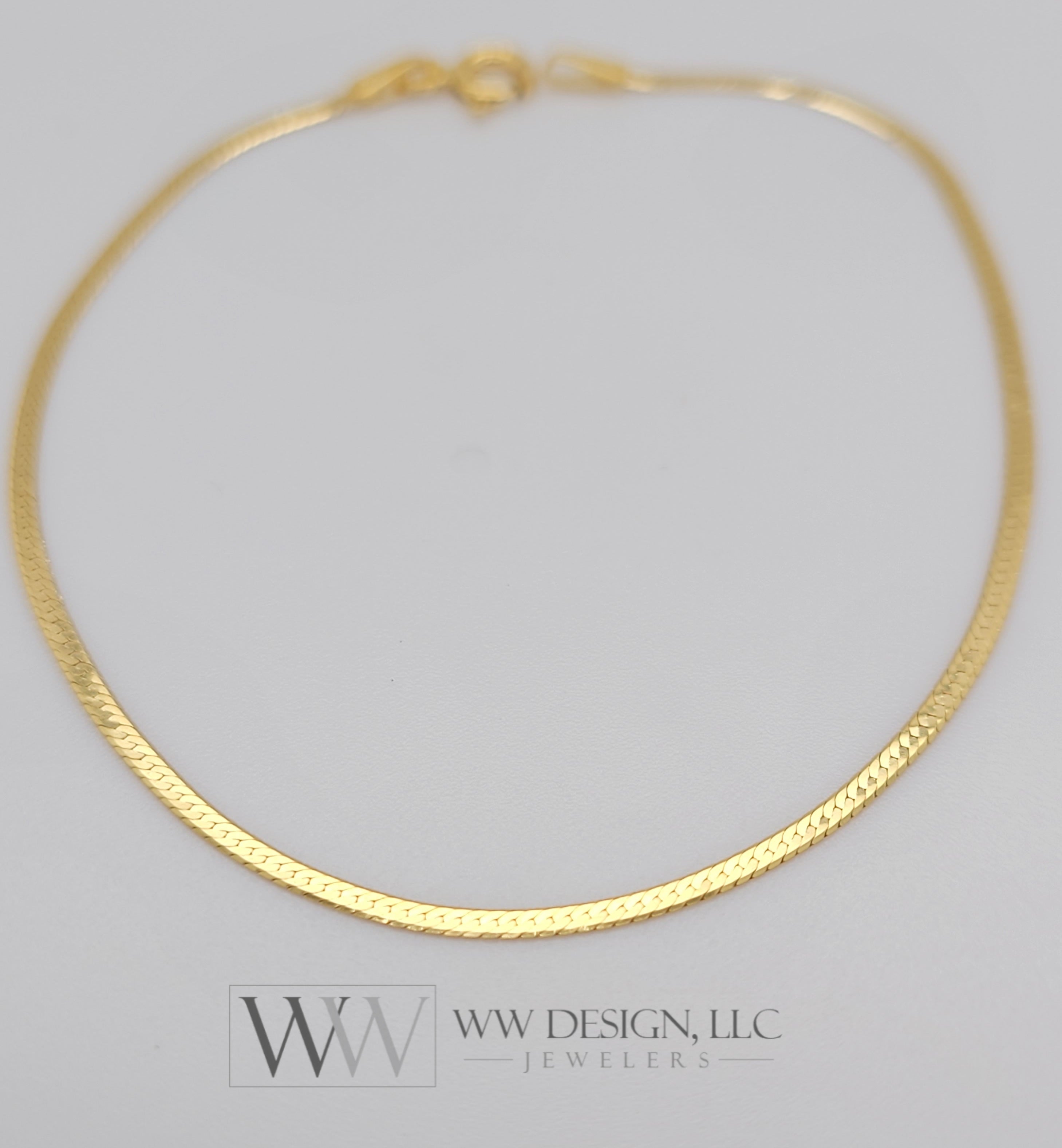 1.5mm Flexible Herringbone Chain 7" Chain Bracelet with Spring Clasp - 14K Yellow Gold