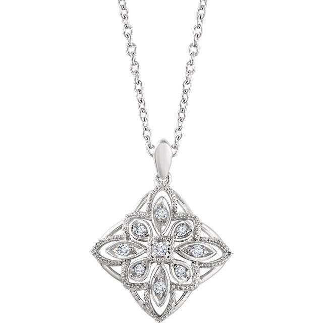 Sterling Silver 1/10 CTW Diamond Granulated Filigree Necklace