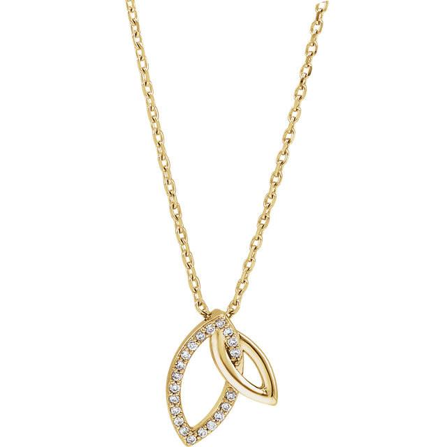 0.05 CTW Diamond Double Leaf Necklace - 14k Gold (Y, W or R), or Platinum, Sterling Silver
