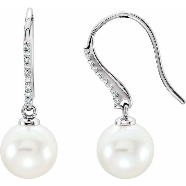 Freshwater Cultured Pearl & 1/8 CTW Diamond Earrings - 14k Gold (Yellow & White)