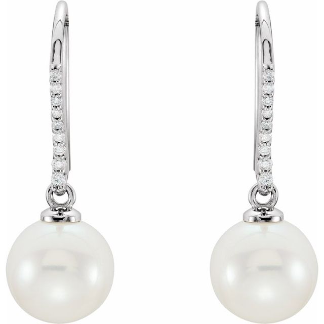 Freshwater Cultured Pearl & 1/8 CTW Diamond Earrings - 14k Gold (Yellow & White)