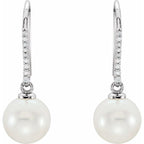 Freshwater Cultured Pearl & 1/8 CTW Diamond Earrings - 14k Gold (Yellow & White)