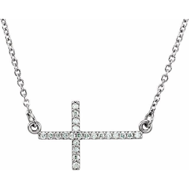 0.07 CTW Diamond Sideways Cross 16-18" Necklace - 14K Gold (Y, W, or R), or Platinum