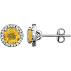Citrine & 1/8 CTW Diamond Earrings - 14k White gold