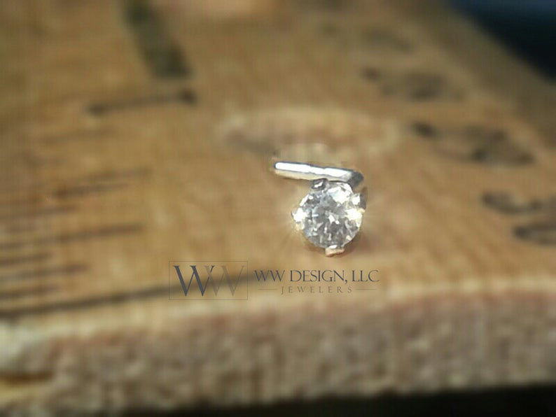 Nose Ring Stud Post w/ 2mm Swarovski Crystal - Sterling Silver or 14k Yellow/ White Gold Filled/ Solid L-Post White Clear Sparkly Crystal CZ