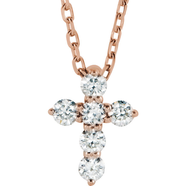 1/6 CTW Diamond Cross 16-18" Necklace - 14k Gold (Y, W or R), Platinum, Sterling Silver