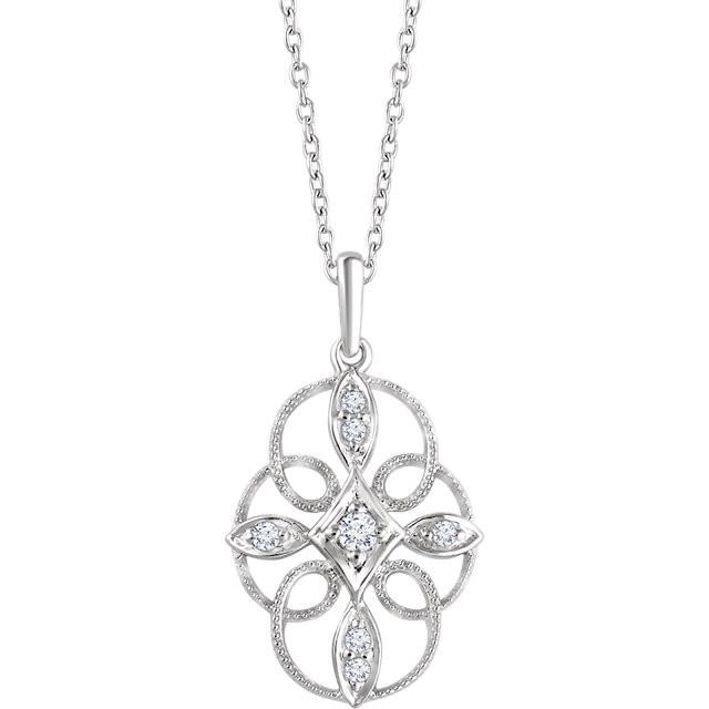 Sterling Silver 1/10 CTW Diamond Filigree 16-18" Necklace