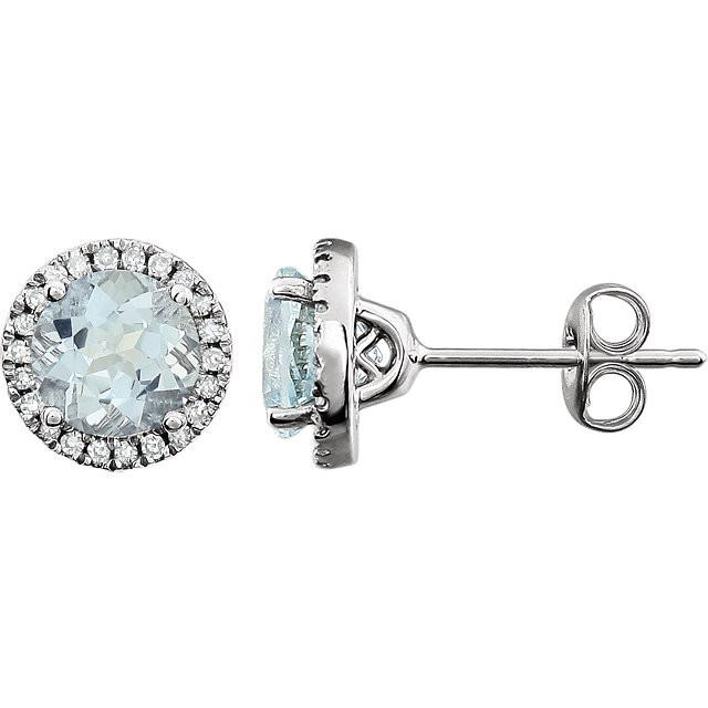 Aquamarine & 1/8 CTW Diamond Earrings - 14k White gold