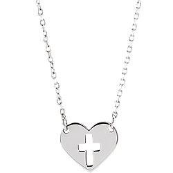 Pierced Cut-Out Cross Heart Tag Necklace - 14k Gold (Y, W or R), Sterling Silver