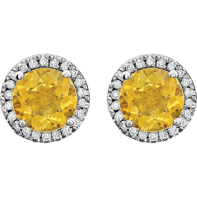 Citrine & 1/8 CTW Diamond Earrings - 14k White gold