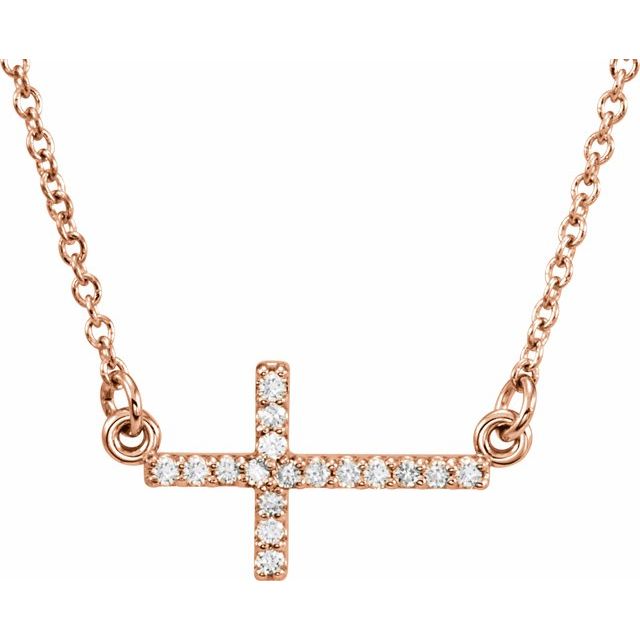 0.07 CTW Diamond Sideways Cross 16-18" Necklace - 14K Gold (Y, W, or R), or Platinum
