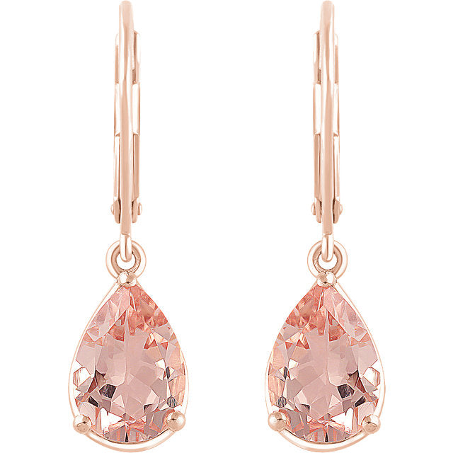 14k Rose Gold Morganite Lever Back Earrings - WW Design, LLC