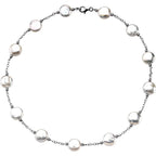 12-13mm Freshwater Cultured White Coin Pearl Station 18" Necklace - Sterling Silver