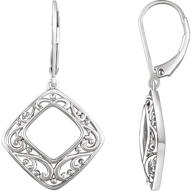 Sterling Silver Scroll Drop Geometric Lever Back Earrings