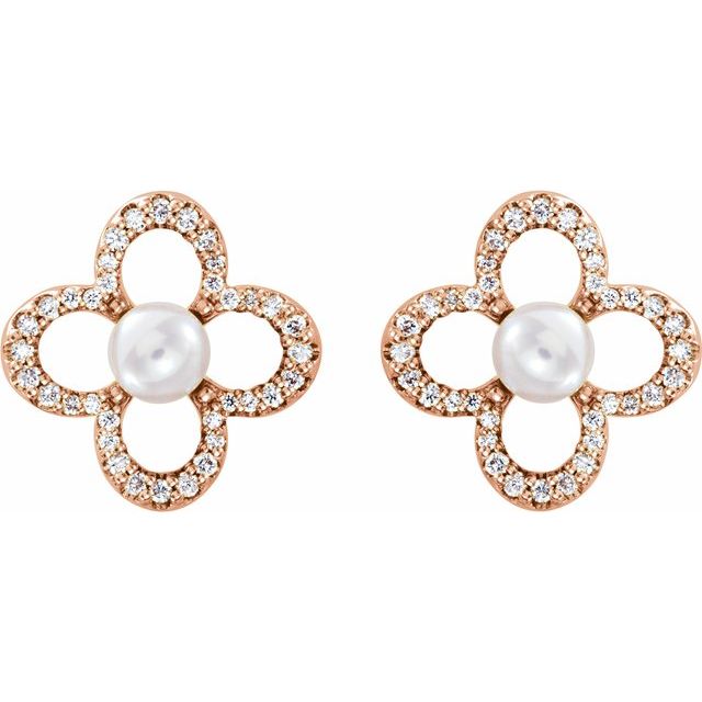 Freshwater Cultured Pearl & 1/4 CTW Diamond Earrings - 14k Gold (Y, W, R)