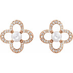 Freshwater Cultured Pearl & 1/4 CTW Diamond Earrings - 14k Gold (Y, W, R)
