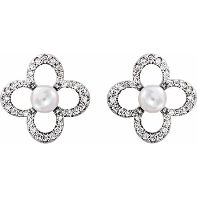 Freshwater Cultured Pearl & 1/4 CTW Diamond Earrings - 14k Gold (Y, W, R)