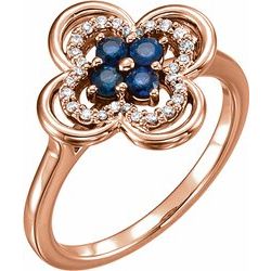 Blue Sapphire & 1/10 CTW Diamond Clover Ring - 14k Gold (Y, W or R), Platinum - wwdesignjewelers.com