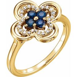 Blue Sapphire & 1/10 CTW Diamond Clover Ring - 14k Gold (Y, W or R), Platinum - wwdesignjewelers.com