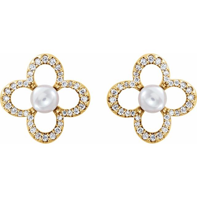 Freshwater Cultured Pearl & 1/4 CTW Diamond Earrings - 14k Gold (Y, W, R)