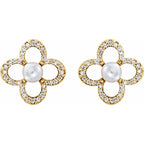 Freshwater Cultured Pearl & 1/4 CTW Diamond Earrings - 14k Gold (Y, W, R)