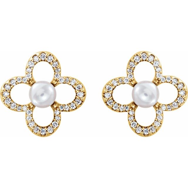 Freshwater Cultured Pearl & 1/4 CTW Diamond Earrings - 14k Gold (Y, W, R)
