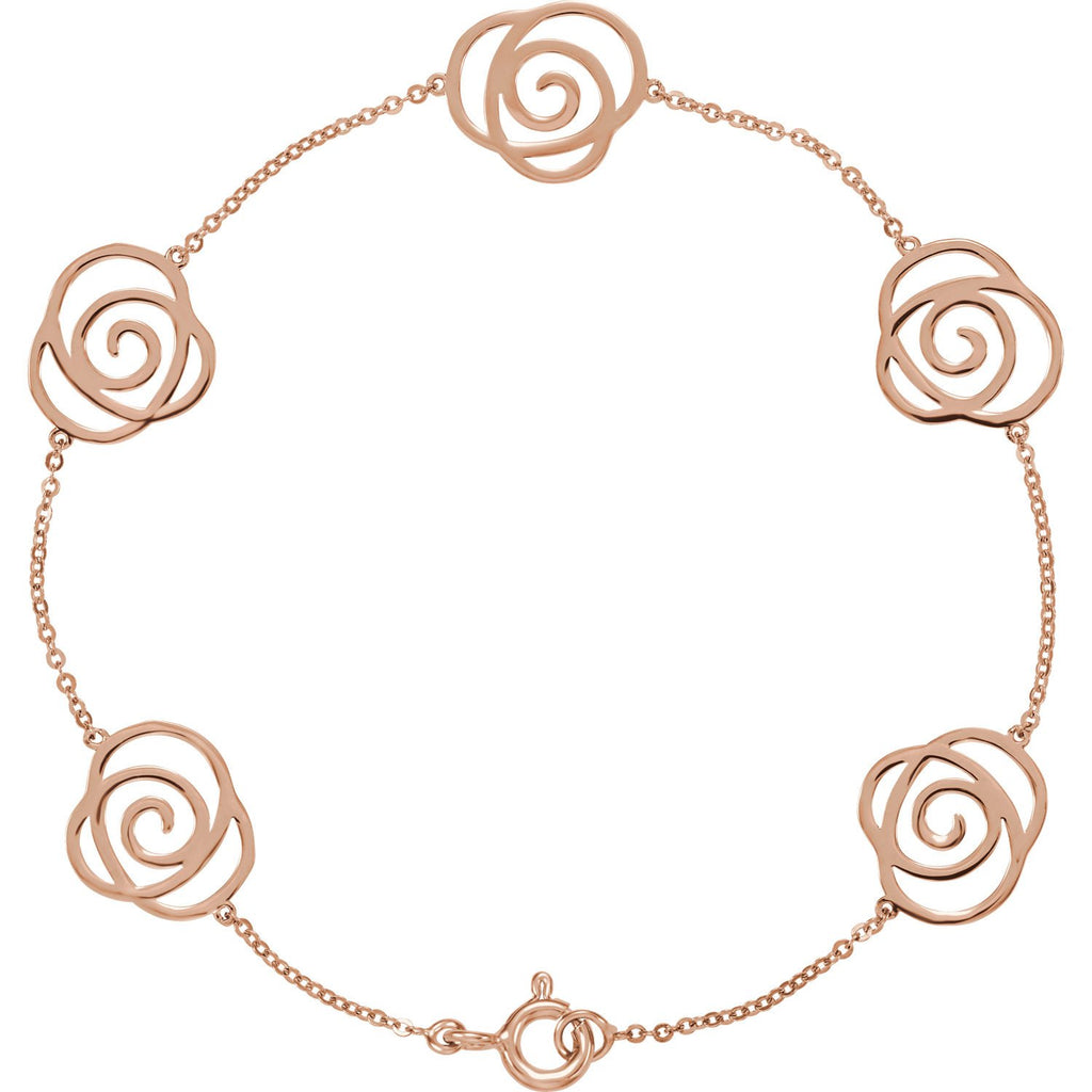 Rose Floral Chain Bracelet - 14k Rose Gold