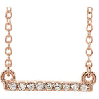 0.07 CTW Petite Diamond Bar Necklace 16-18" - 14k Gold (Y, W or R), or Sterling Silver