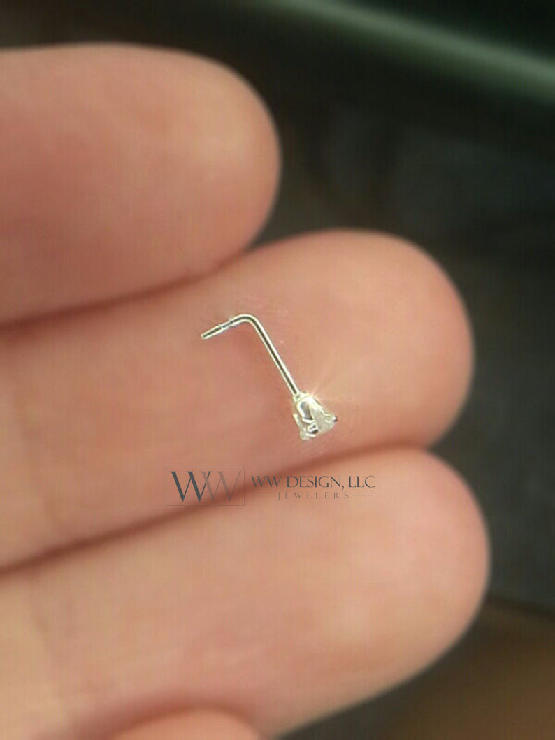 Nose Ring Stud Post w/ 2mm Swarovski Crystal - Sterling Silver or 14k Yellow/ White Gold Filled/ Solid L-Post White Clear Sparkly Crystal CZ
