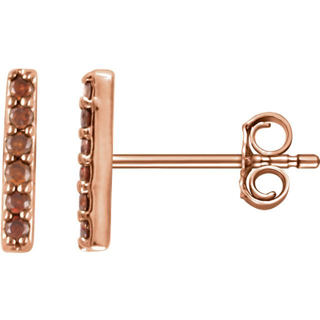 1/10 CTW Cognac Red Diamond Vertical Bar Earrings - 14K Rose Gold (Y, W or R), Platinum